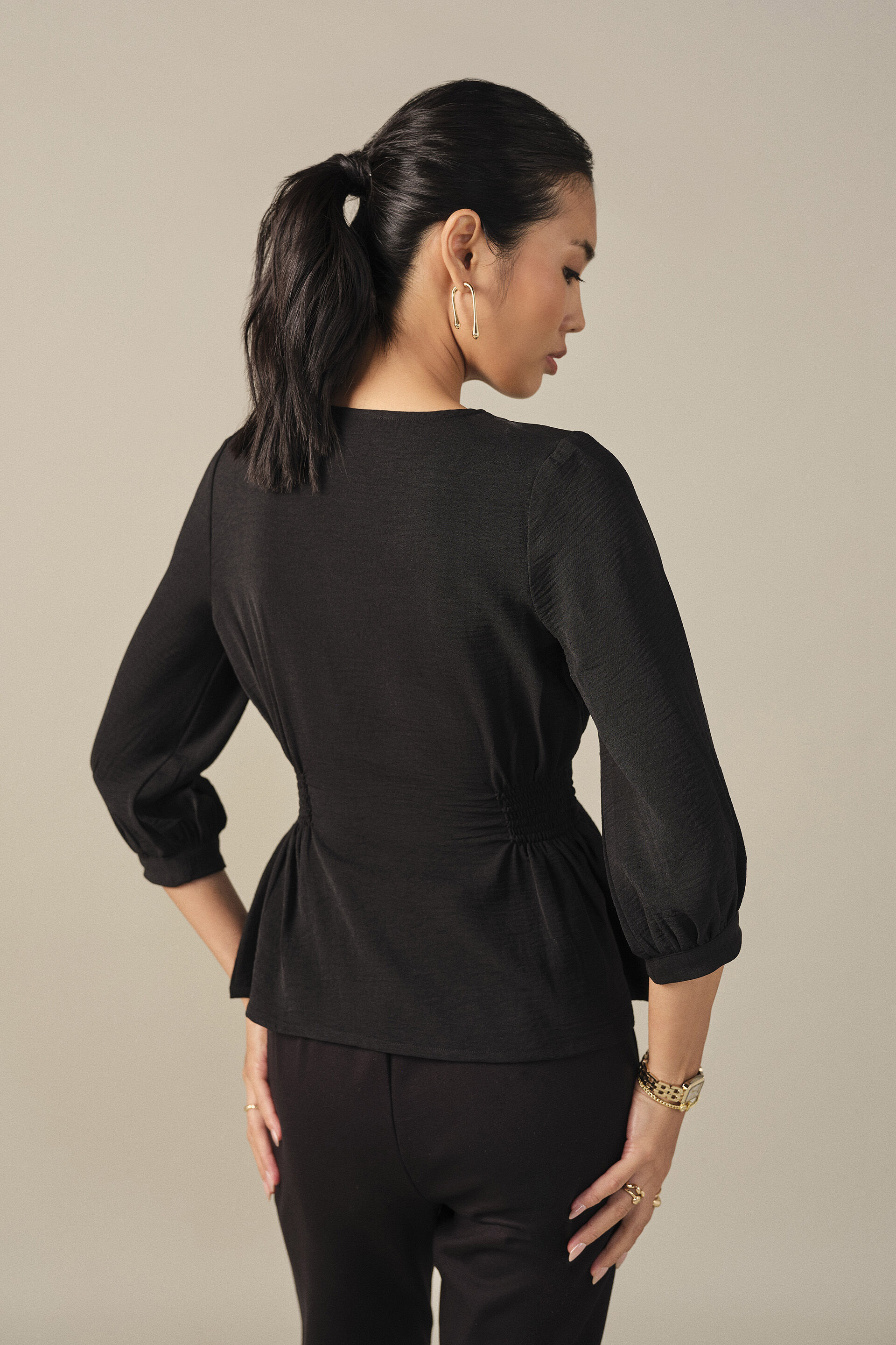 Side Smocked Top in Black, Black, image 6